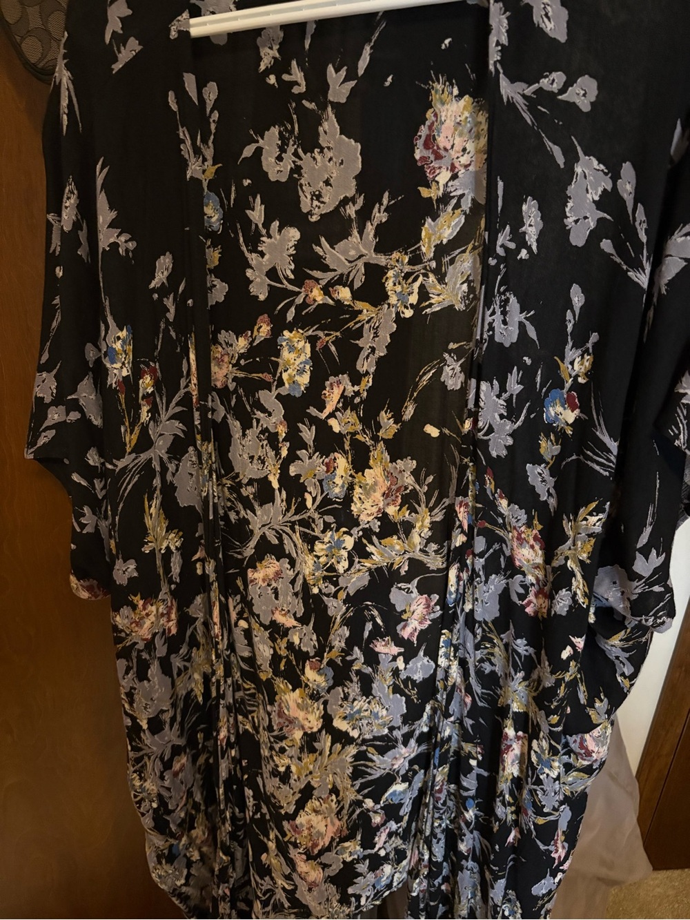 Angie Black and Gray Floral Kimono one size